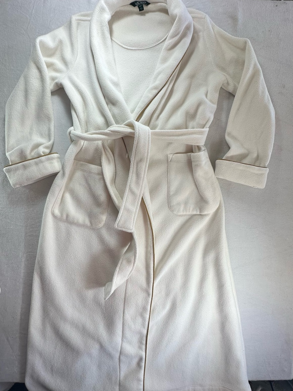 Lauren Ralph Lauren Ivory Fleece Robe Women's Small Shawl Collar Belted Cozy